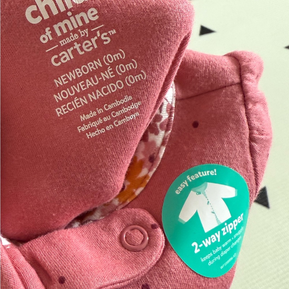 Child of Mine CARTERS|Boho Baby girl mauve pink Floral Heart Footies,NWT-newborn - Picture 5 of 7
